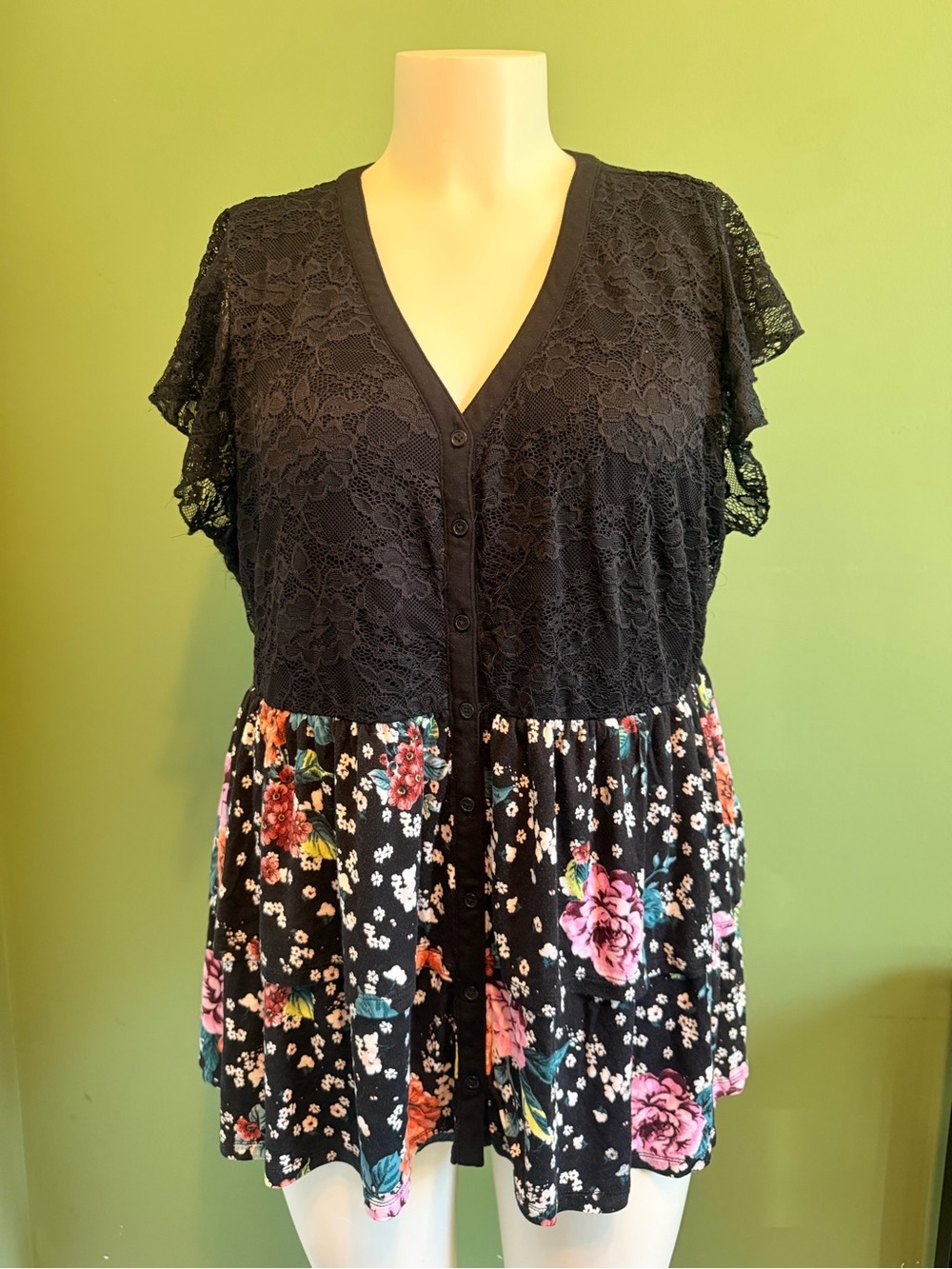 torrid Black Lace Top with Floral Tiered Skirt